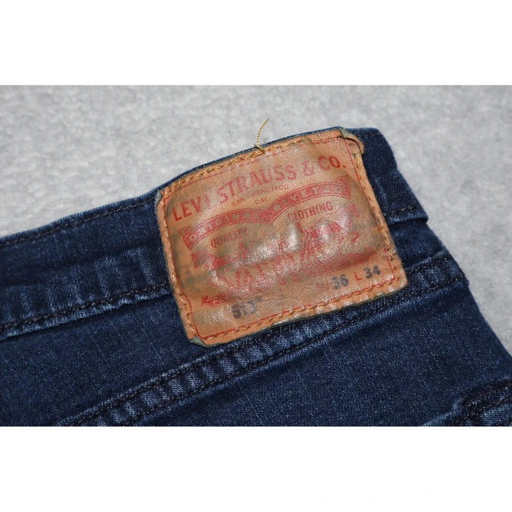 Levi Strauss 513 Slim Straight Men 36x34 Blue Dark Wash Denim Jeans Cotton Blend
